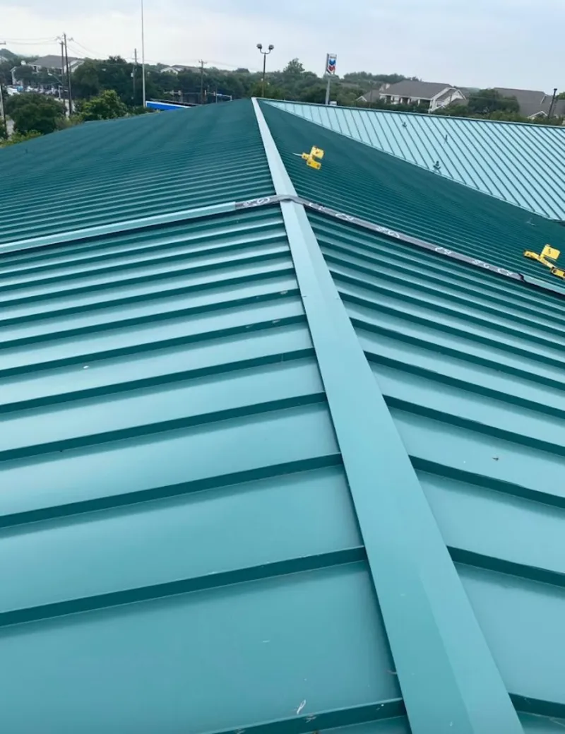 Green commercial metal roof ridge and valley for Metal Roof Repair in Middle Smithfield